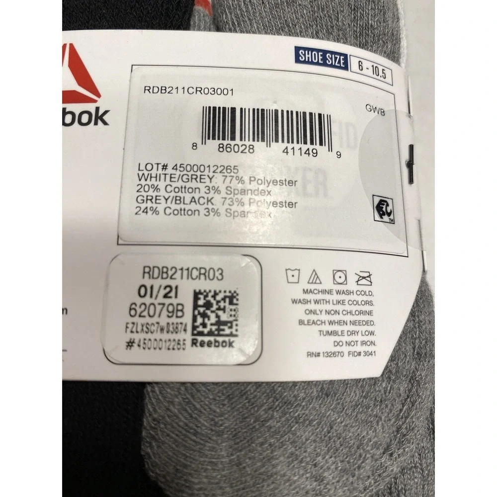 reebok boys crew socks 6 pairs size‎ small shoe 6-10.5